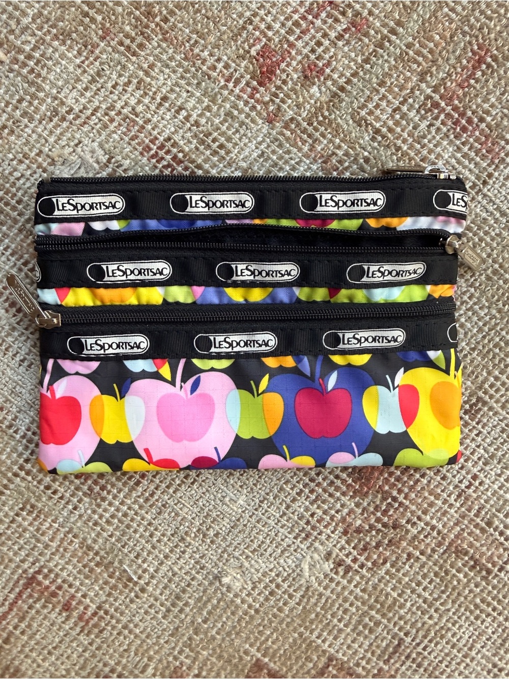 LeSportsac Black Multicolor Apple Triple-Zip Pouch